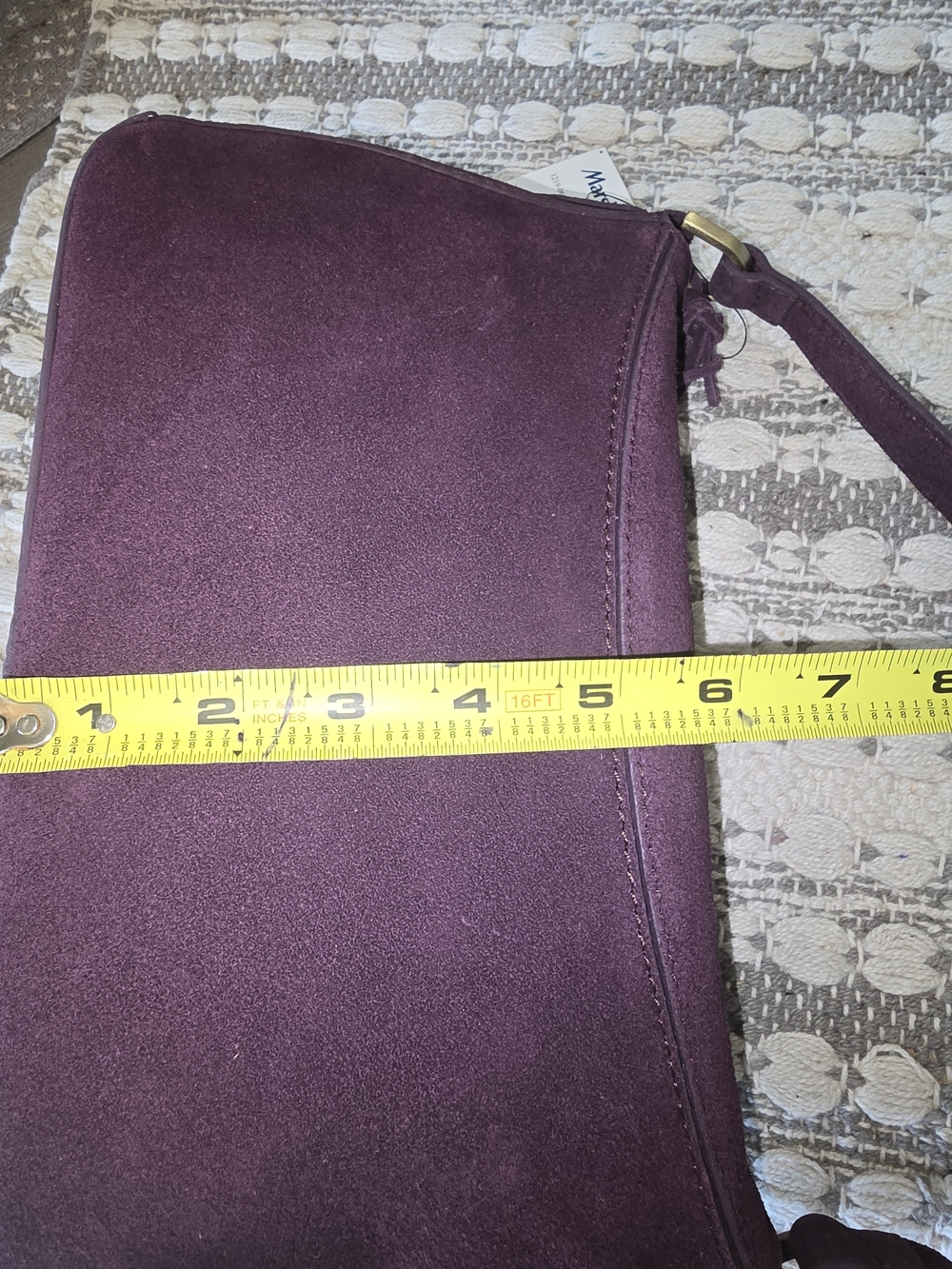 Plum Suede Shoulder Bag - Women's Fashion Handbag - Picture 8 of 8